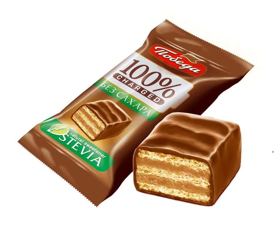 Конфеты ВАФЕЛЬНЫЕ в молочном шоколаде без сахара 1 шт (Победа) - магазин здорового питания «Добрый лес»